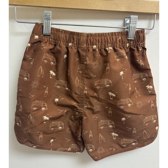 Mebie Baby Boys Swim Trunks 4T Brown Surf Bus Print UPF 50 Lined Board Shorts - Picture 2 of 7